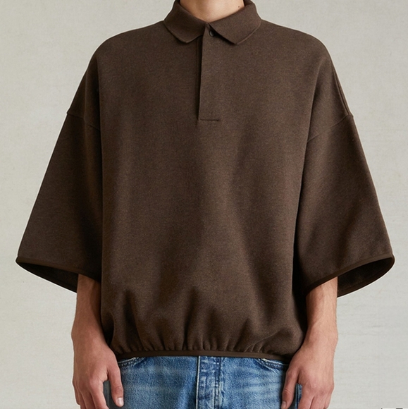 NWOT Fear of God Essentials Heather Wood 3/4 Sleeve Polo Sweatshirt Sz XL - Picture 1 of 12